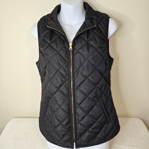 Old Navy Black Quilted Vest with Gold Accents